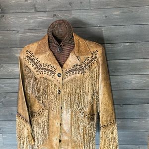 Double D ranch leather fringe Jacket XS - (more like a small) Worn Once.